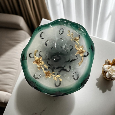 Emerald Blossom Decorative Glass Bowl