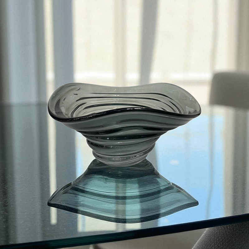 Modern Waveform Smoked Glass Italian Bowl