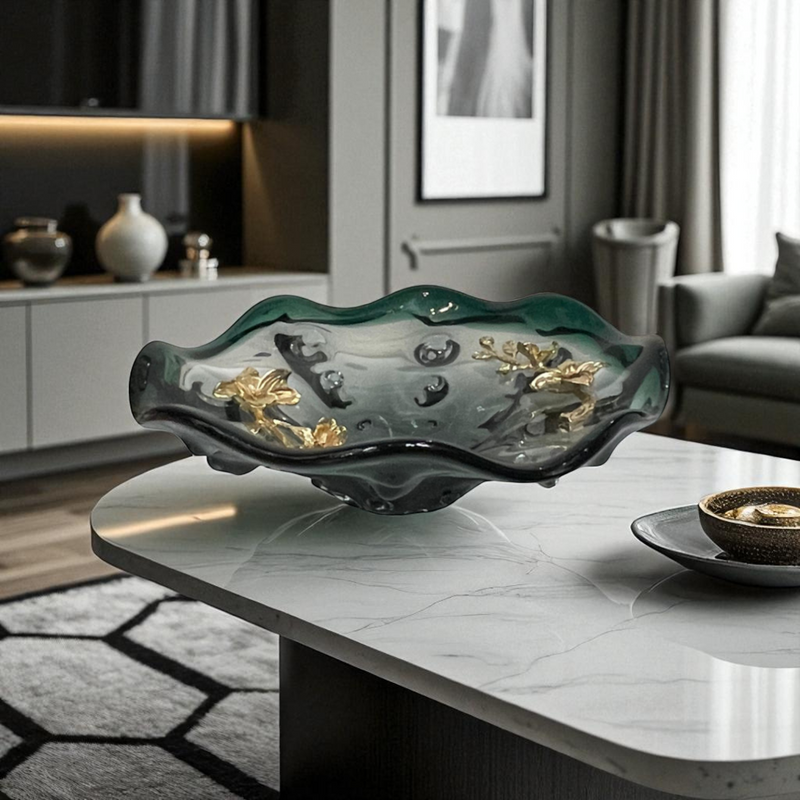 Emerald Blossom Decorative Glass Bowl