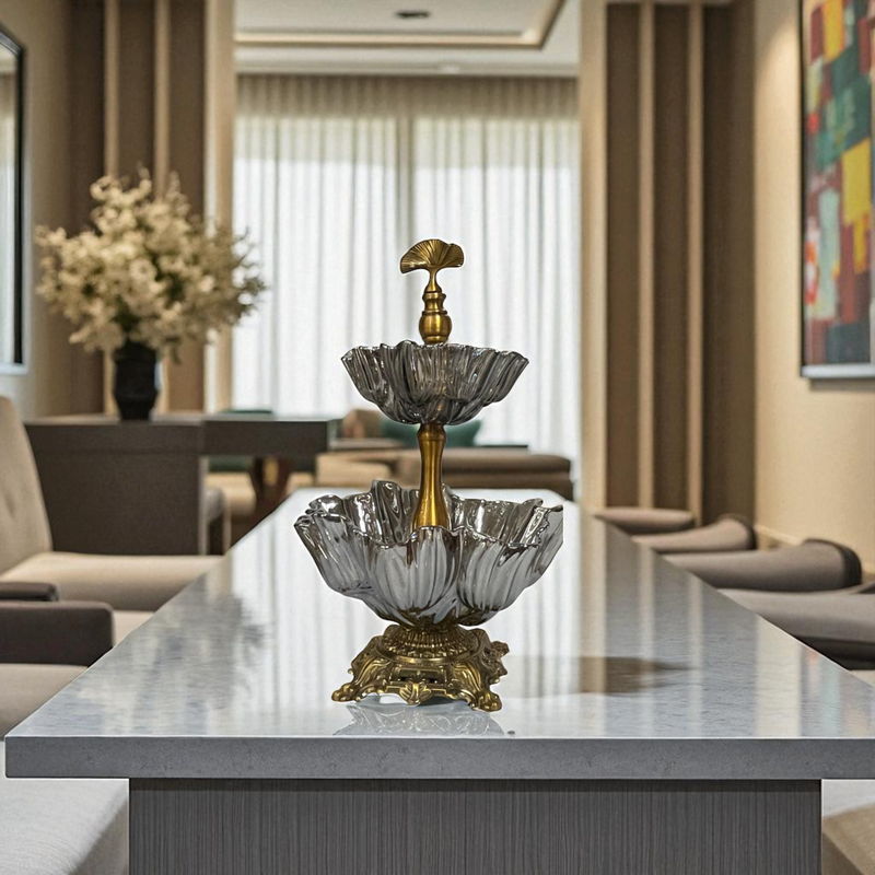 Antique Dual-Plater Crystal & Brass Centerpiece