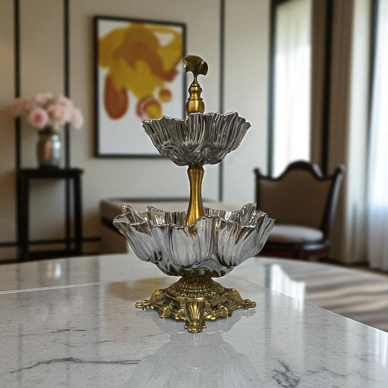 Antique Dual-Plater Crystal & Brass Centerpiece