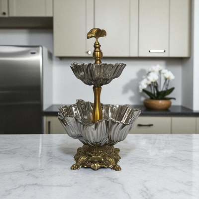 Antique Dual-Plater Crystal & Brass Centerpiece