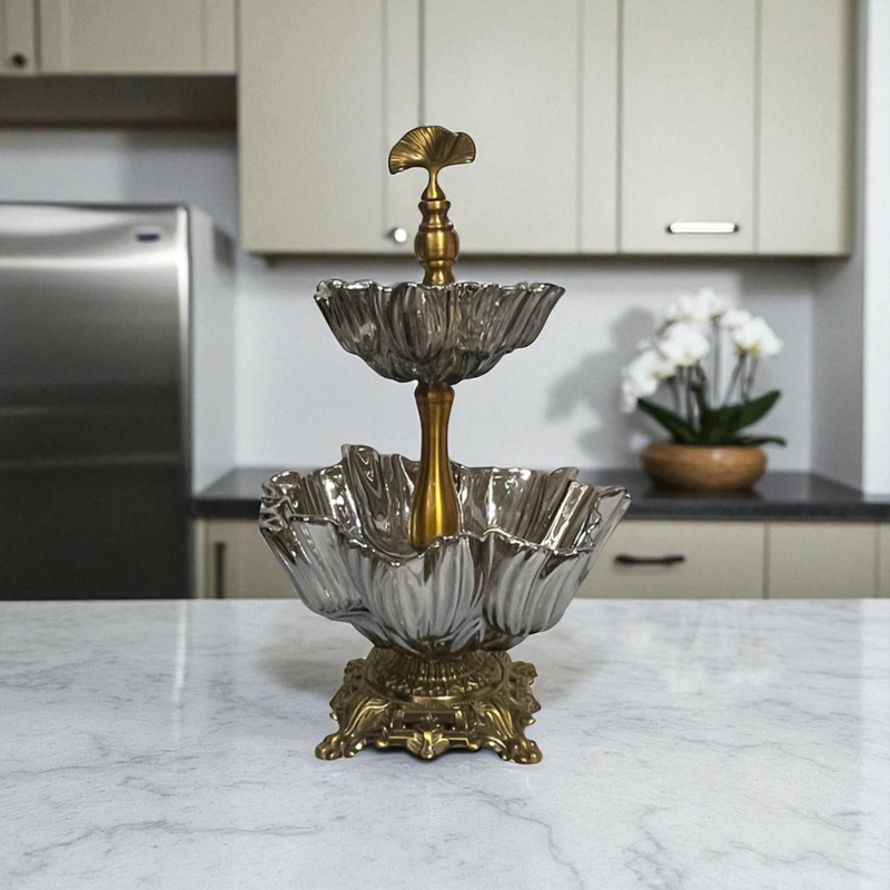 Antique Dual-Plater Crystal & Brass Centerpiece