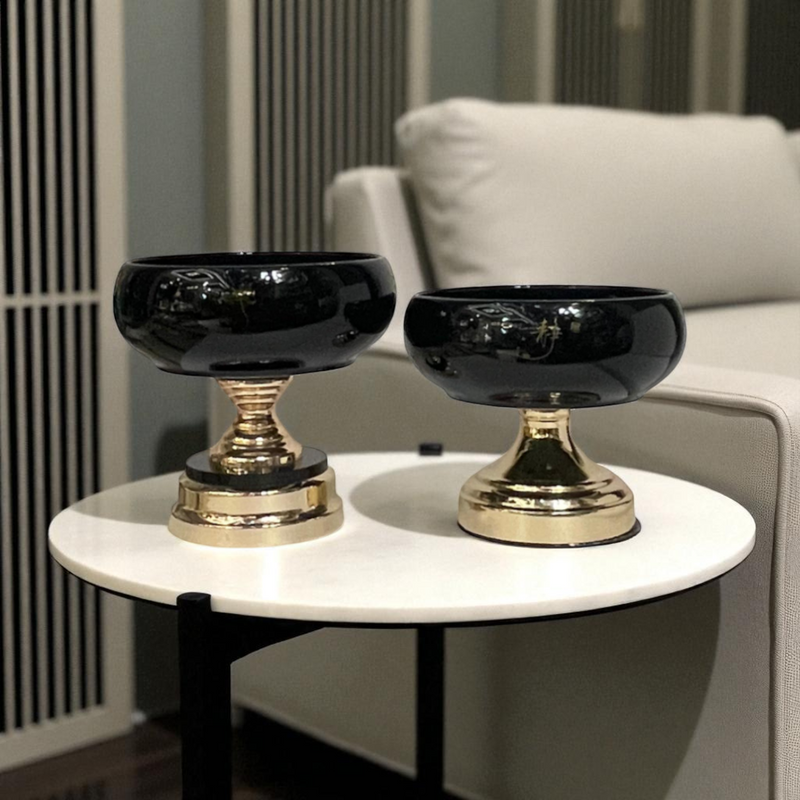 Ebony Elegance Pedestal Compote Bowls (Pair)