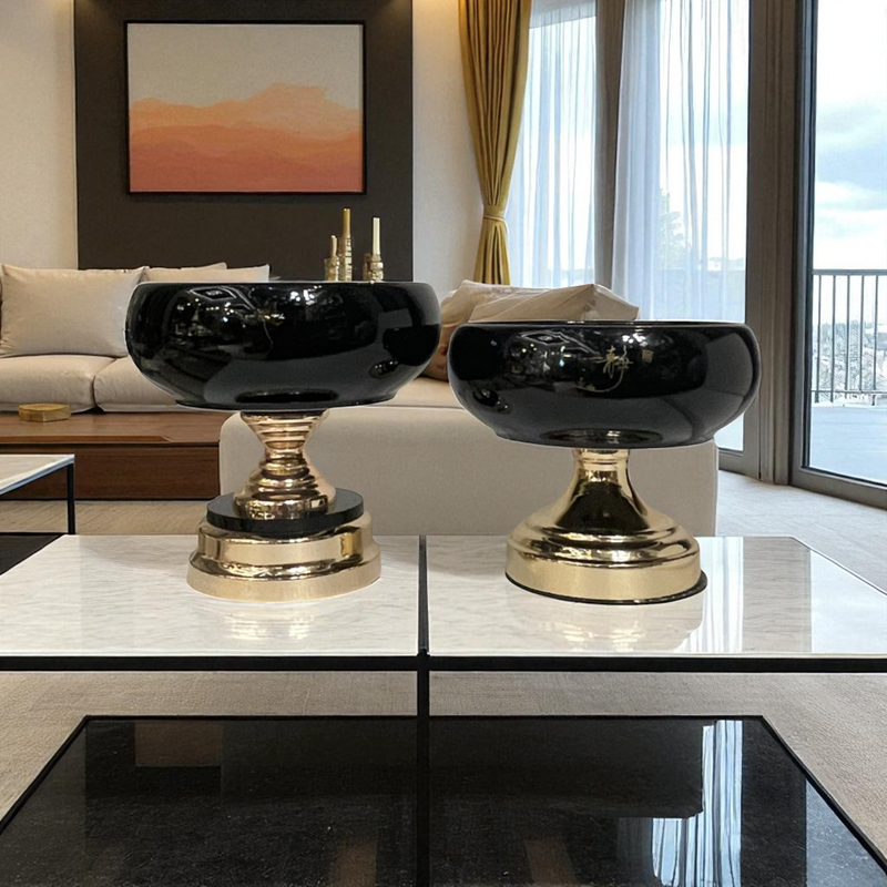 Ebony Elegance Pedestal Compote Bowls (Pair)
