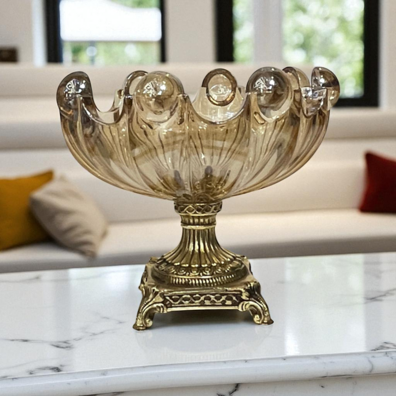 Golden Bloom Vintage Glass Compote
