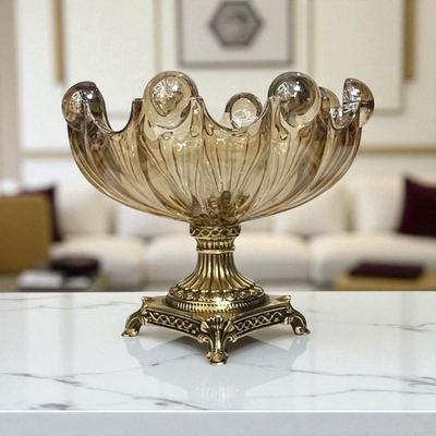 Golden Bloom Vintage Glass Compote