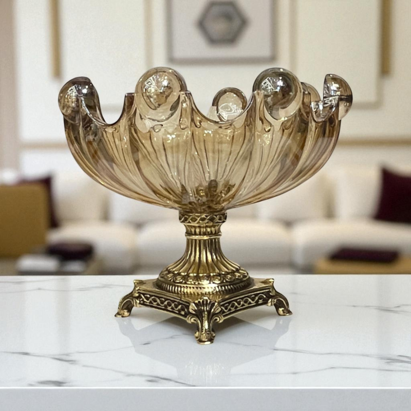 Golden Bloom Vintage Glass Compote