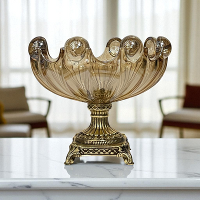 Golden Bloom Vintage Glass Compote