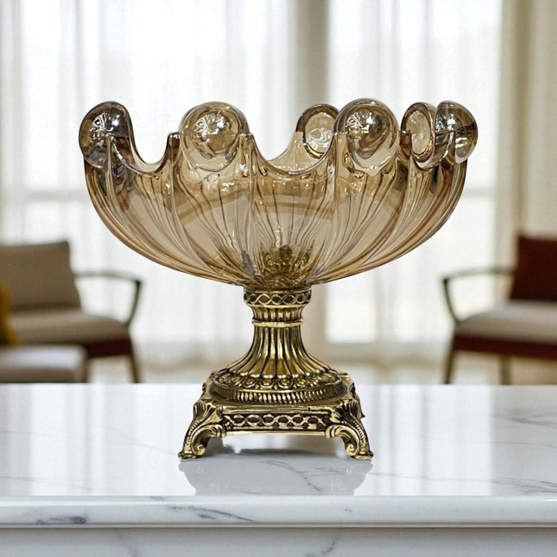 Golden Bloom Vintage Glass Compote