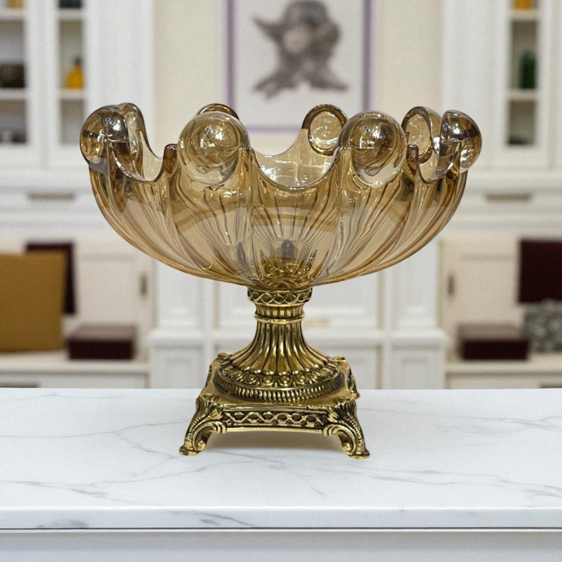 Golden Bloom Vintage Glass Compote
