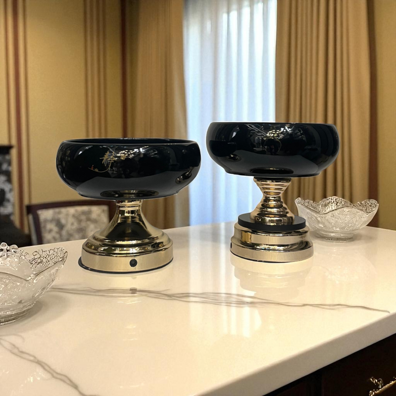 Ebony Elegance Pedestal Compote Bowls (Pair)