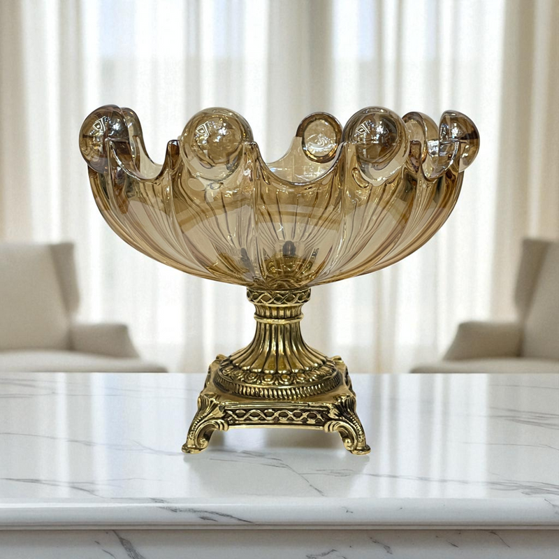 Golden Bloom Vintage Glass Compote