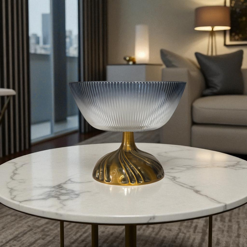 Glass Pedestal Bowls with Metal Bases