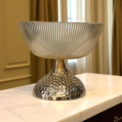Glass Pedestal Bowls with Metal Bases