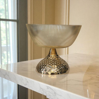 Glass Pedestal Bowls with Metal Bases