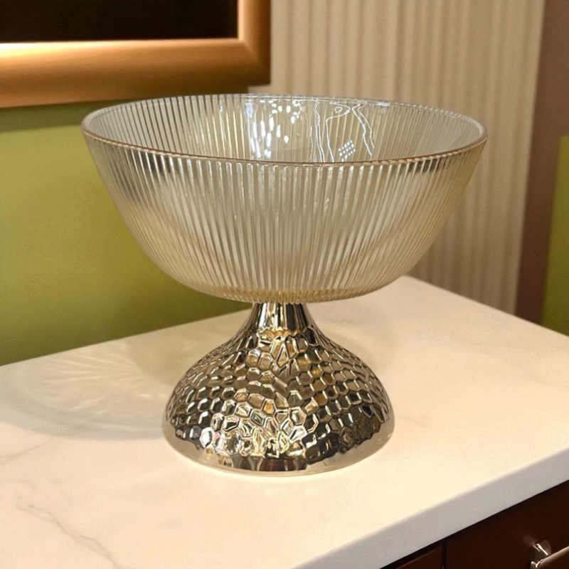 Glass Pedestal Bowls with Metal Bases
