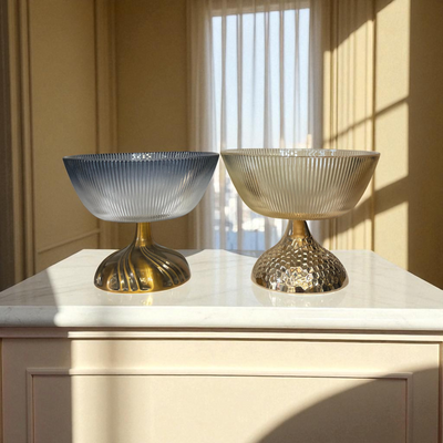 Glass Pedestal Bowls with Metal Bases