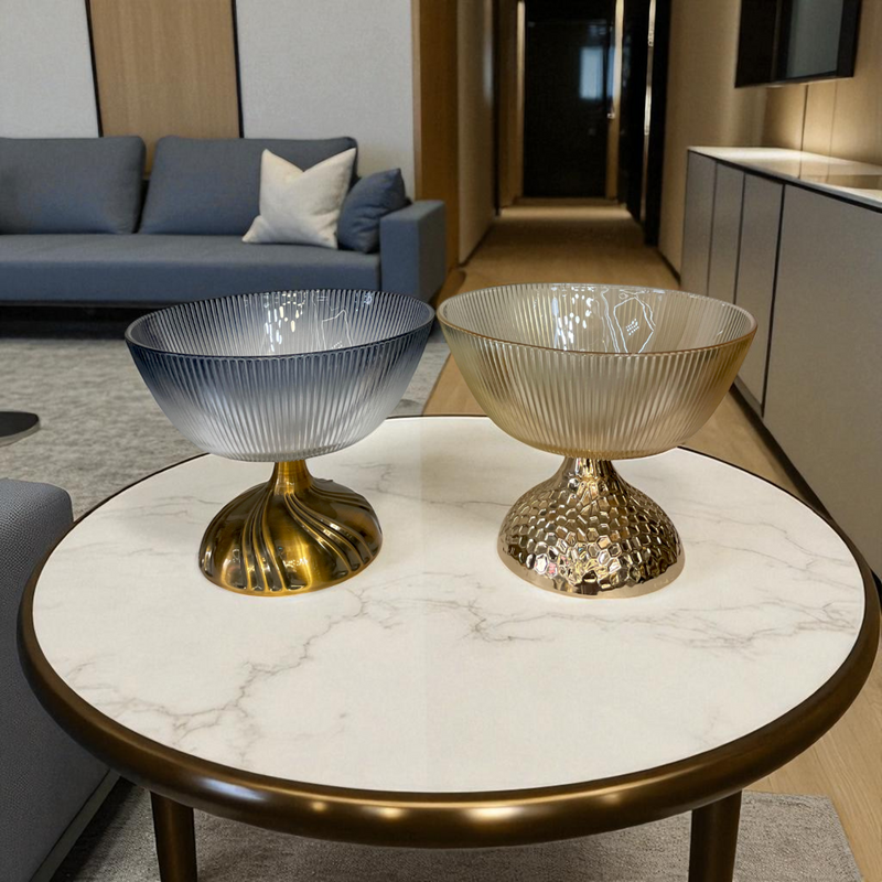 Glass Pedestal Bowls with Metal Bases