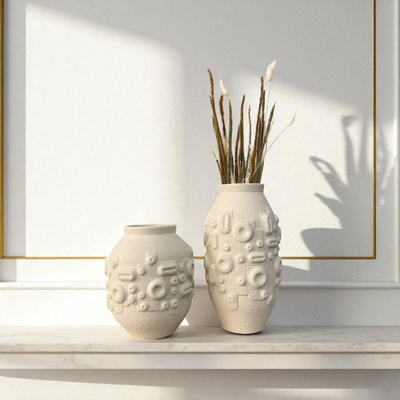 Geometric Embossed Ceramic Vase