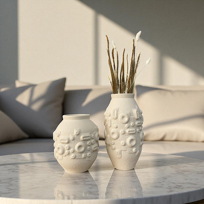 Geometric Embossed Ceramic Vase