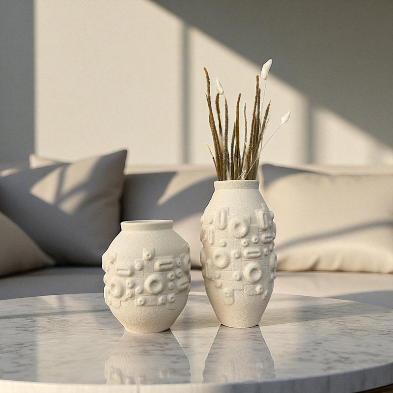 Geometric Embossed Ceramic Vase