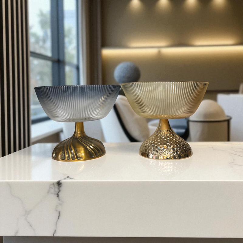 Glass Pedestal Bowls with Metal Bases