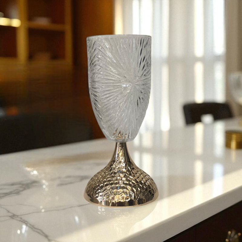 Cut-Glass with Metallic Goblet Vase