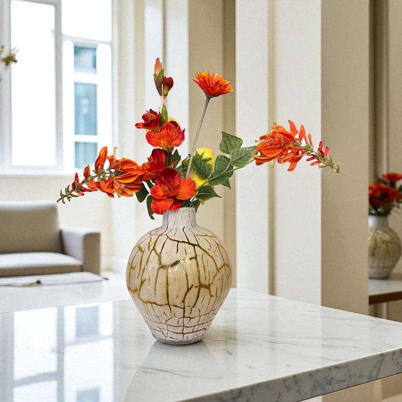 Textured Glass Vase with Autumn Blooms