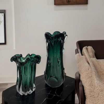 Emerald Fluted Art Glass Vase