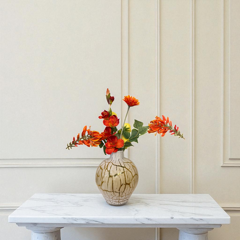 Textured Glass Vase with Autumn Blooms