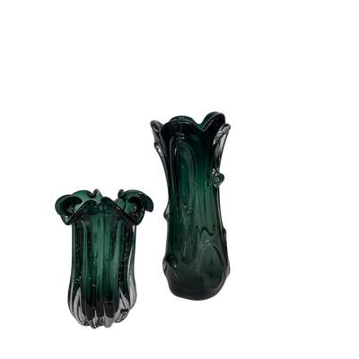 Emerald Fluted Art Glass Vase