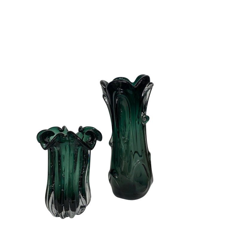 Emerald Fluted Art Glass Vase