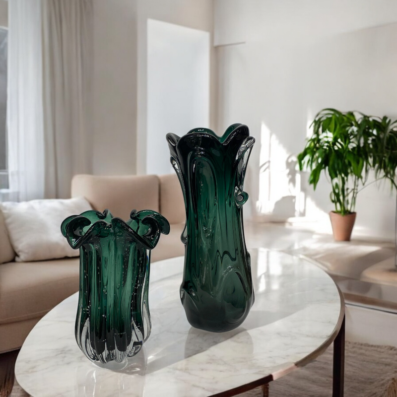 Emerald Fluted Art Glass Vase