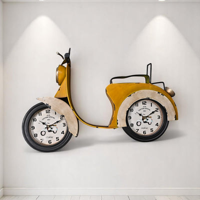Yellow Scooter Metallic Wall Clock