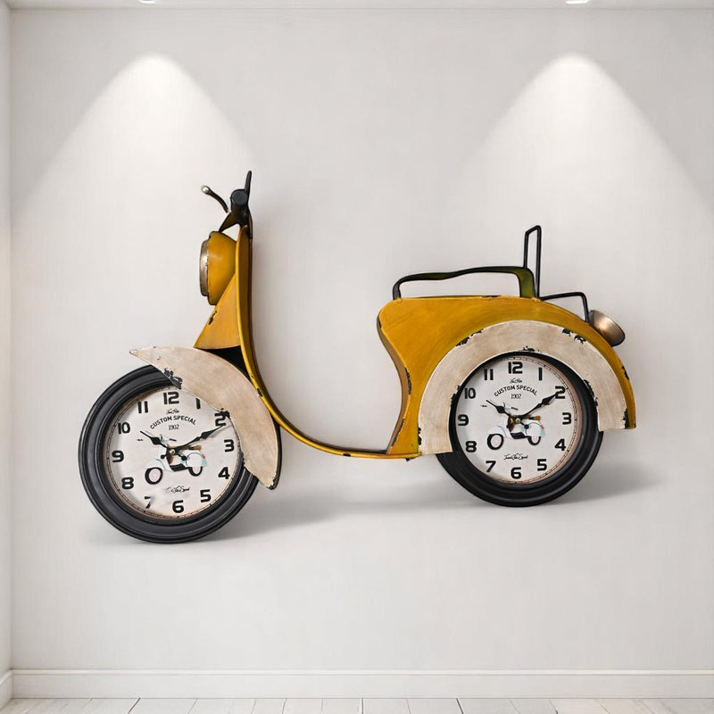 Yellow Scooter Metallic Wall Clock