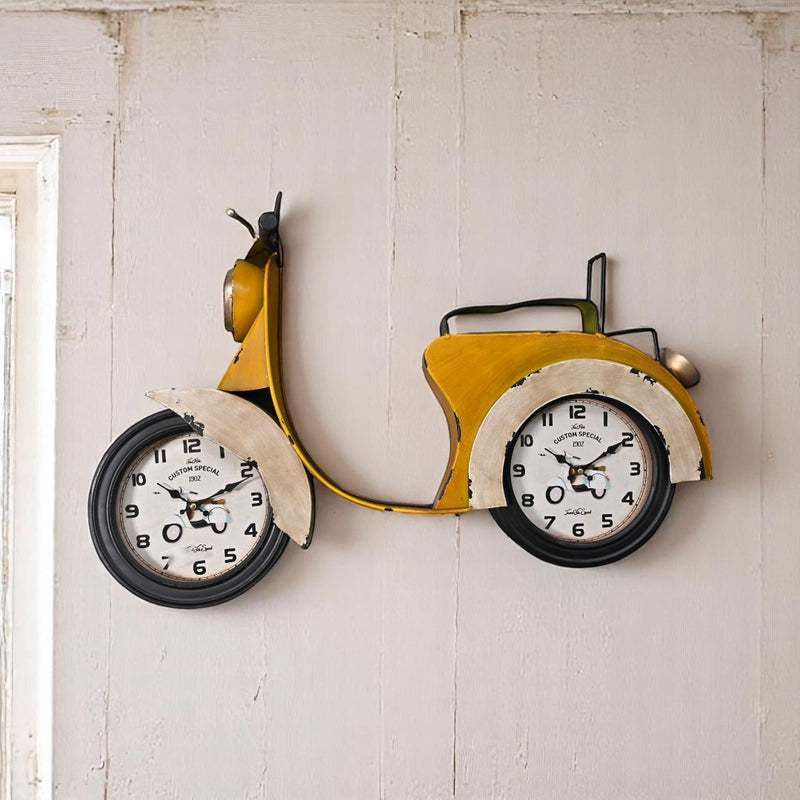 Yellow Scooter Metallic Wall Clock