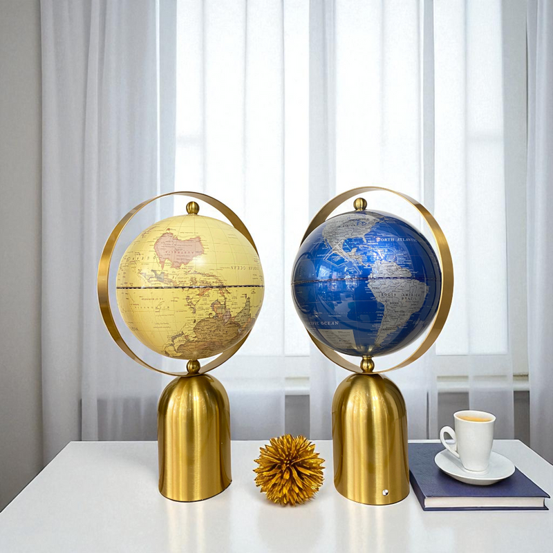 Twin Orbit Brass Decorative Globes