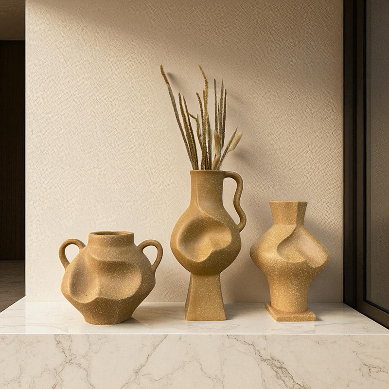 Matte Sand-Textured Abstract Ceramic Vase