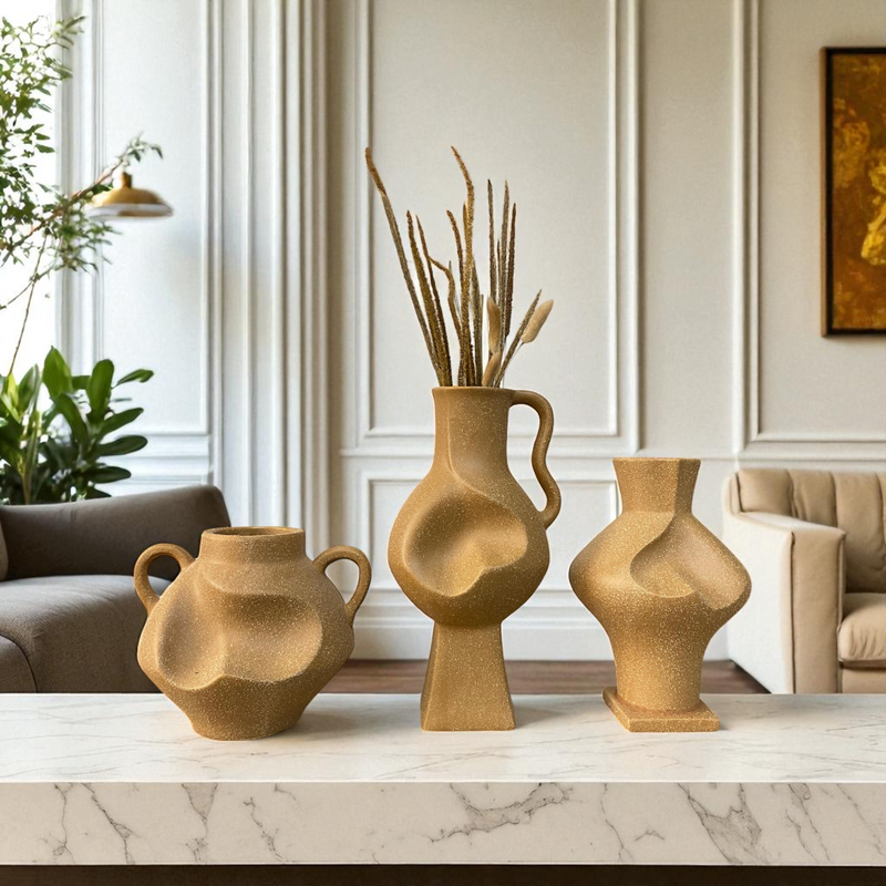Matte Sand-Textured Abstract Ceramic Vase