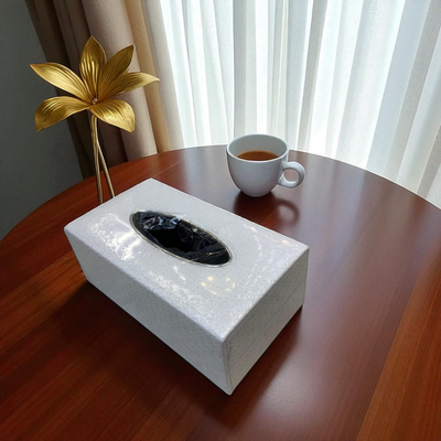 Elegant White Leather Dustbin & Tissue Box Set