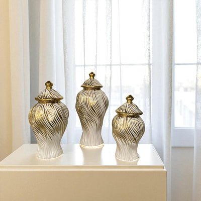 Luxury Ceramic Candy Jar White And Golden Wavse