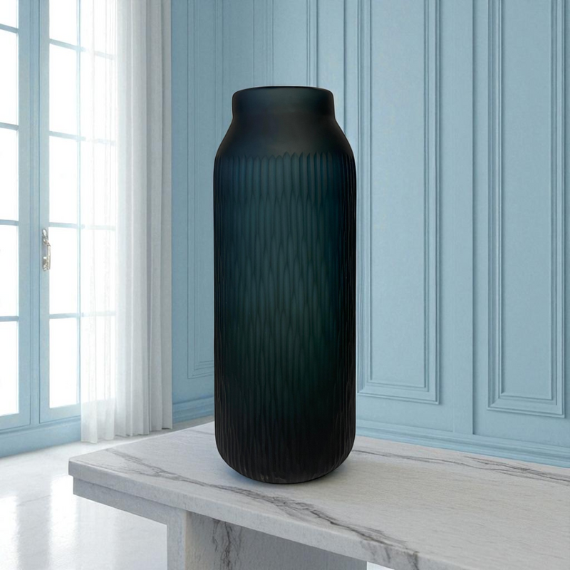 Matte Teal Glass Vase Duo with Blue Dried Florals