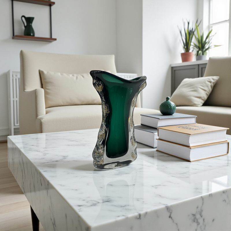 Forest Green Wave-Edge Glass Vase
