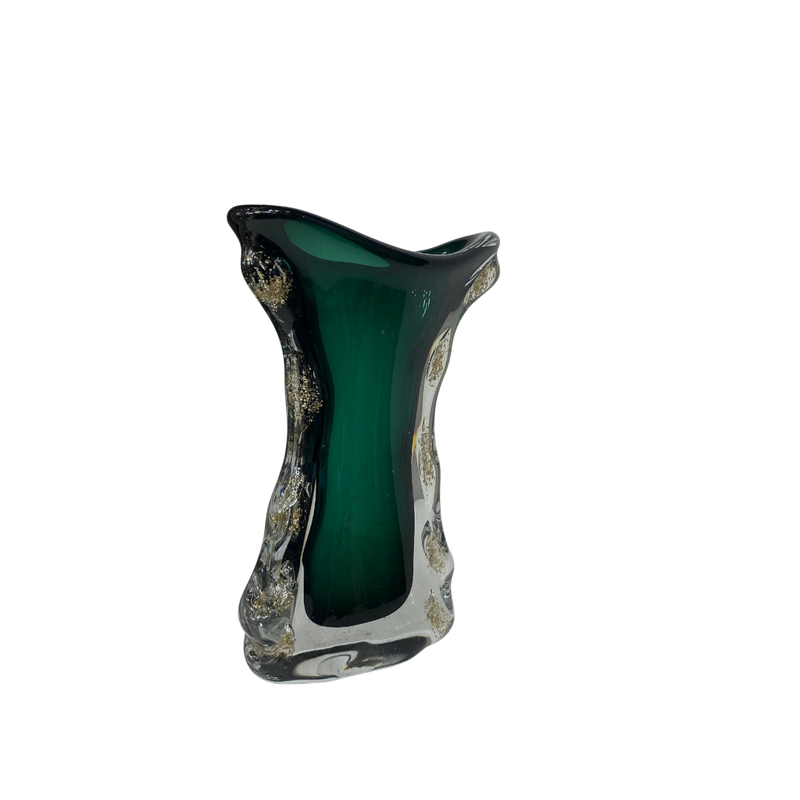 Forest Green Wave-Edge Glass Vase