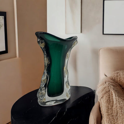 Forest Green Wave-Edge Glass Vase