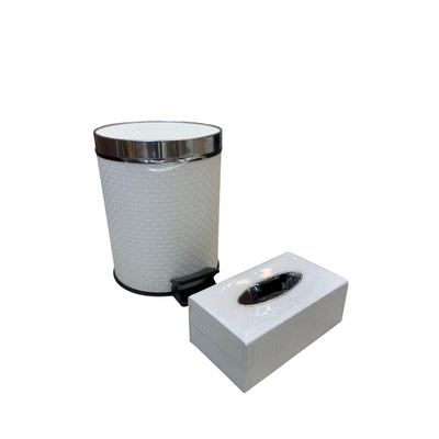 Elegant White Leather Dustbin & Tissue Box Set