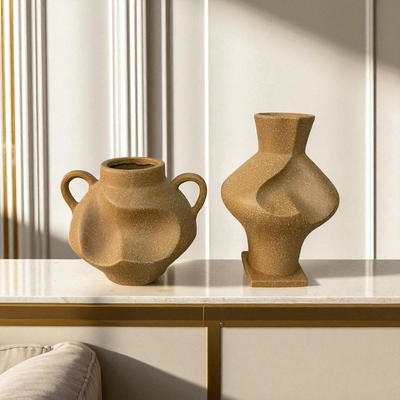 Matte Sand-Textured Abstract Ceramic Vase