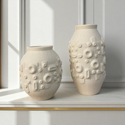 Geometric Embossed Ceramic Vase