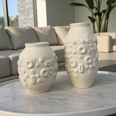 Geometric Embossed Ceramic Vase